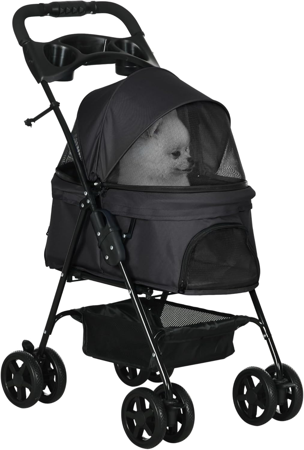 PawHut Dog Pram, Special Dog Stroller Foldable Pet Pushchair with 4 Wheels, Uniq...