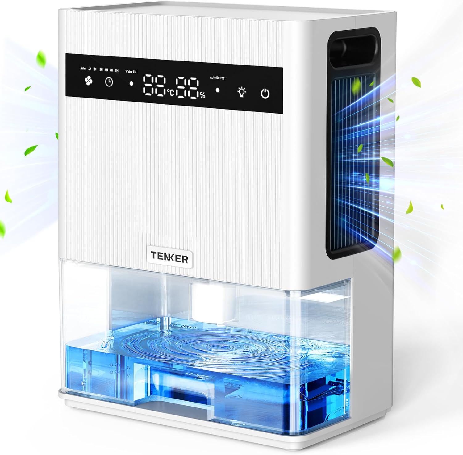 TENKER Dehumidifier for Home, 3L (106 oz) Dehumidifier with Digital Temperature...
