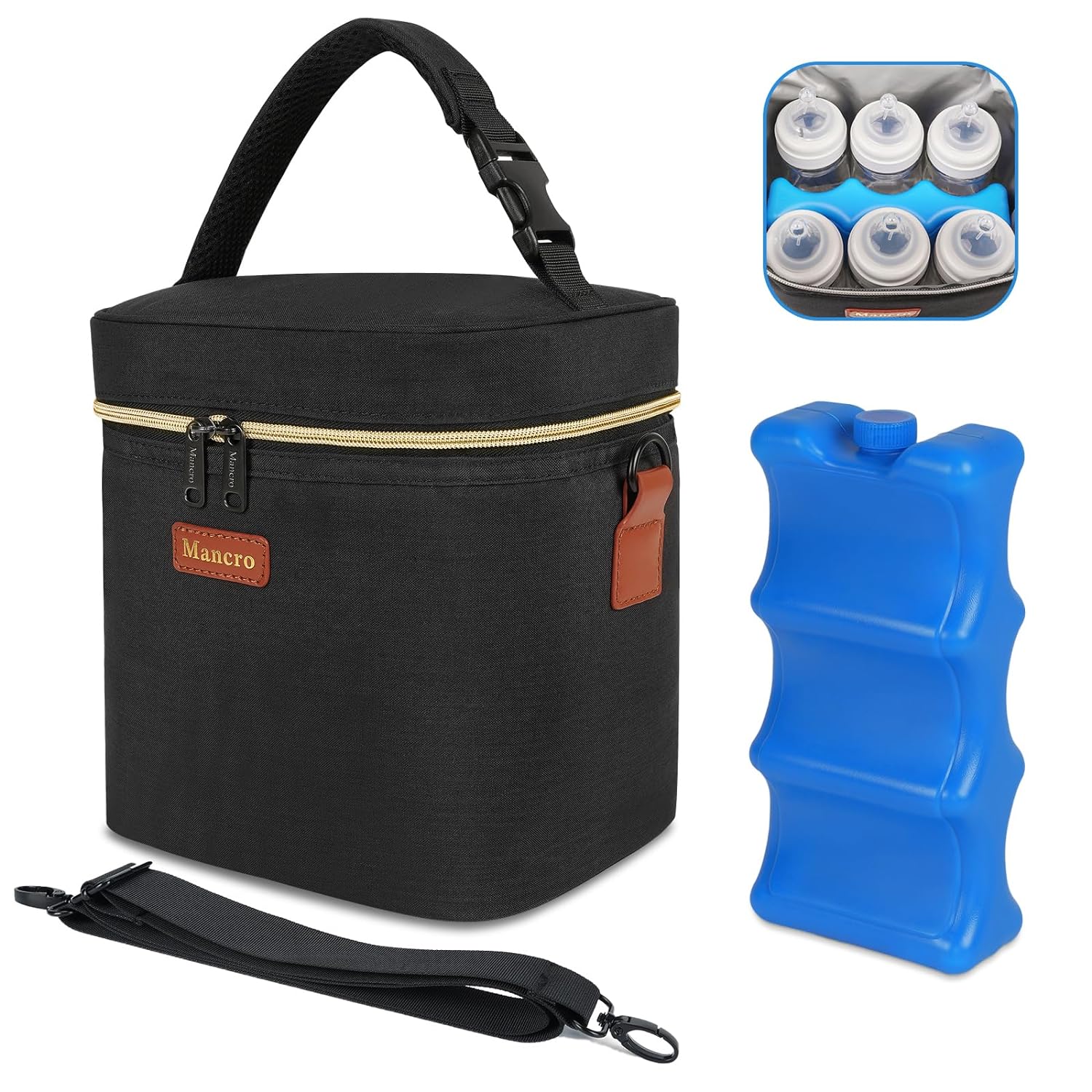 Mancro Breastmilk Cooler Bag with Ice Pack, Fits 6 Baby Bottles Up to 9 Ounce In...