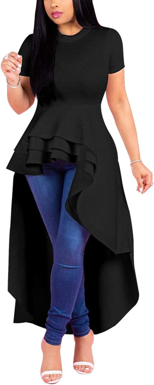 Lrady Womens Casual Shirt, Special High Low Irregular Ruffle Hem Blouse, Innovat...