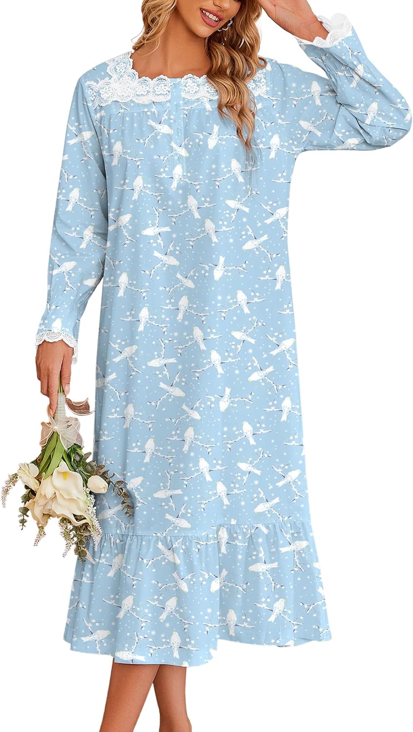 Ekouaer Victorian Nightgown, Special Long Sleeve Gown with 100% Cotton, Unique V...