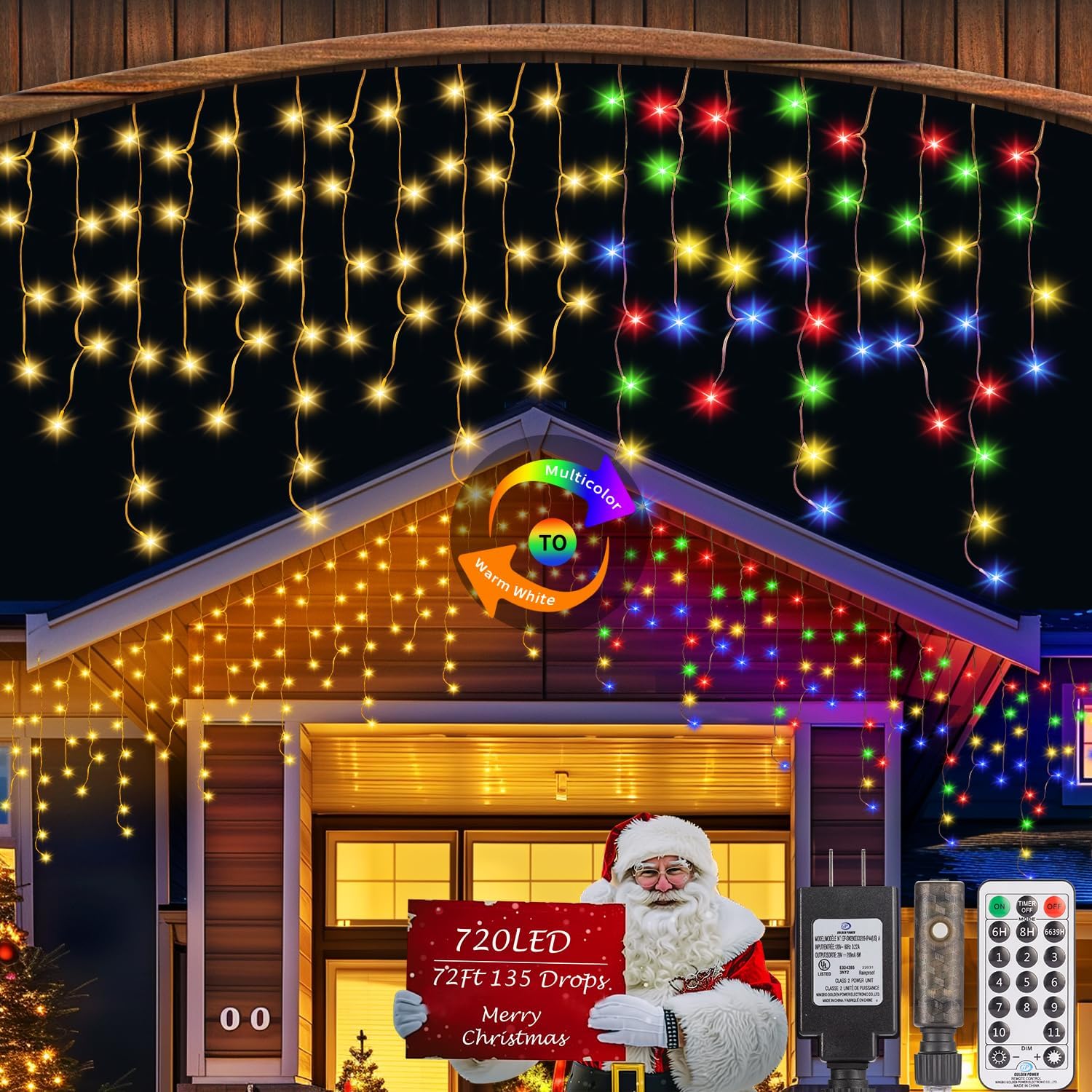 720LED Christmas Lights Outdoor, 70FT Icicle Lights for Outside Christmas Decora...
