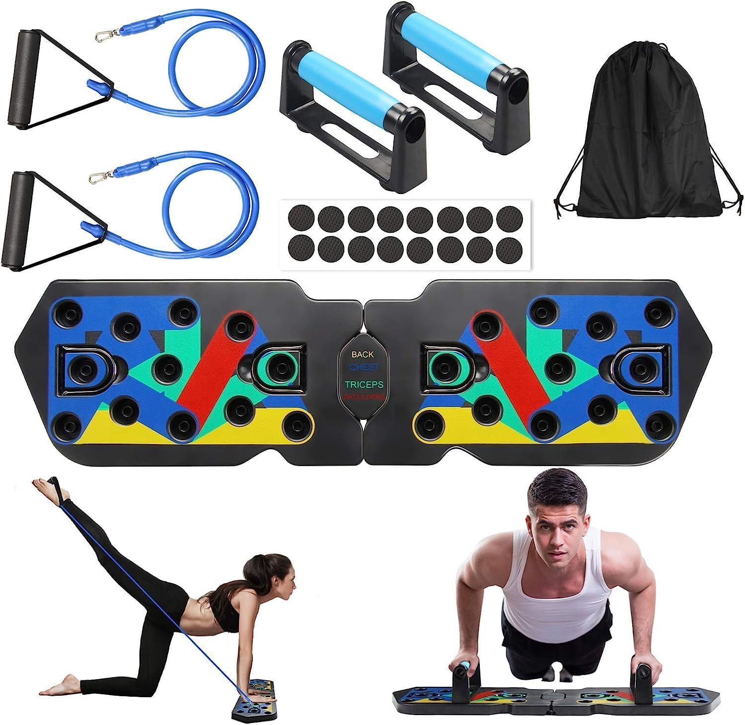20 in 1 Press Up Board with Resistance Bands，Different color-coded pushups boar...