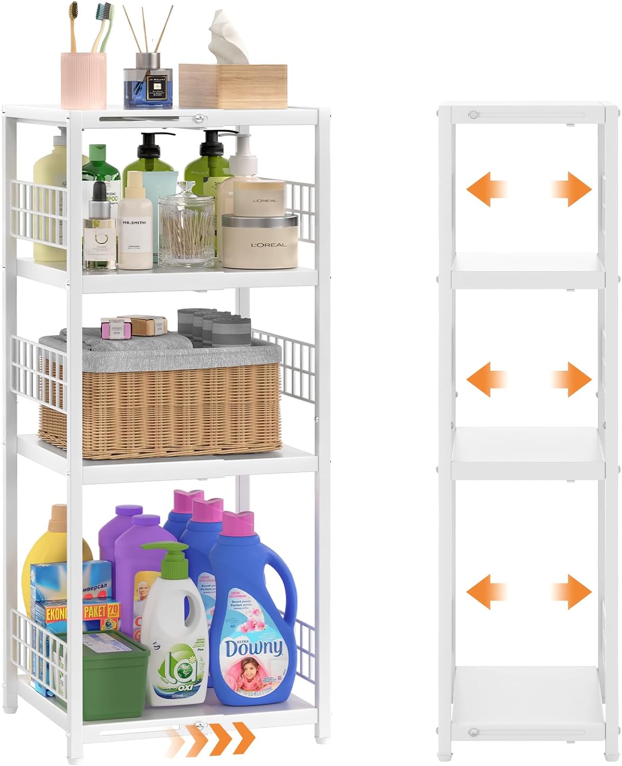 High-Quality 4 Tier Expandable Slim Storage Shelf, Special Metal Shelving Unit f...