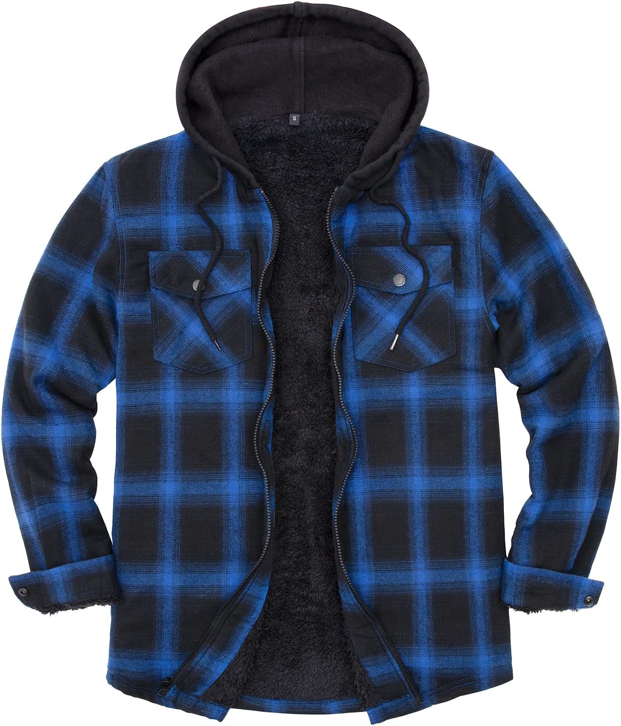 Zenthace Men's Plaid Shirt Jacket, Special Sherpa Lined Full Zip Hoodie for Smal...