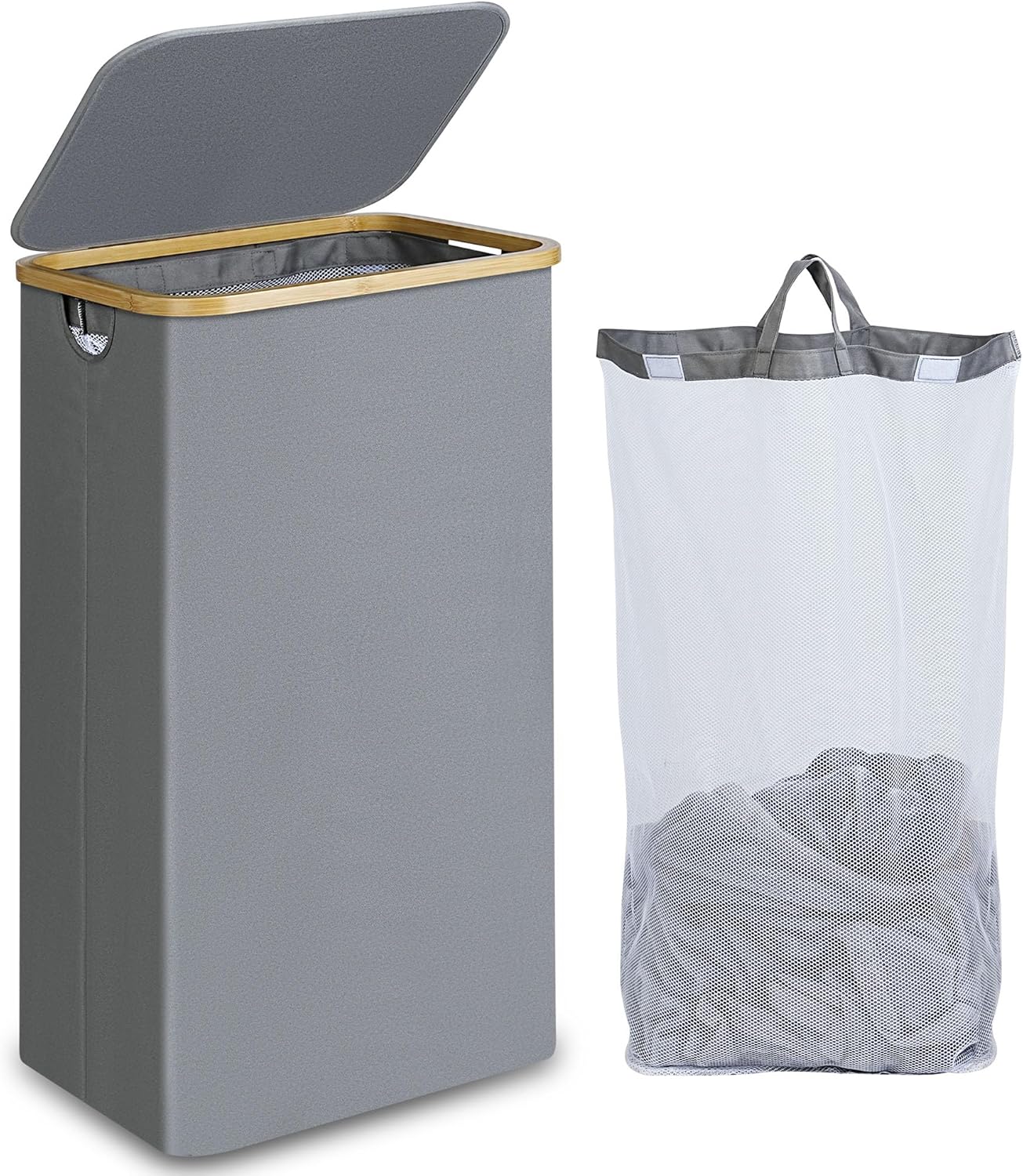 Laundry Hamper with Lid, Special 100L Tall Laundry Basket with Bamboo Handles fo...