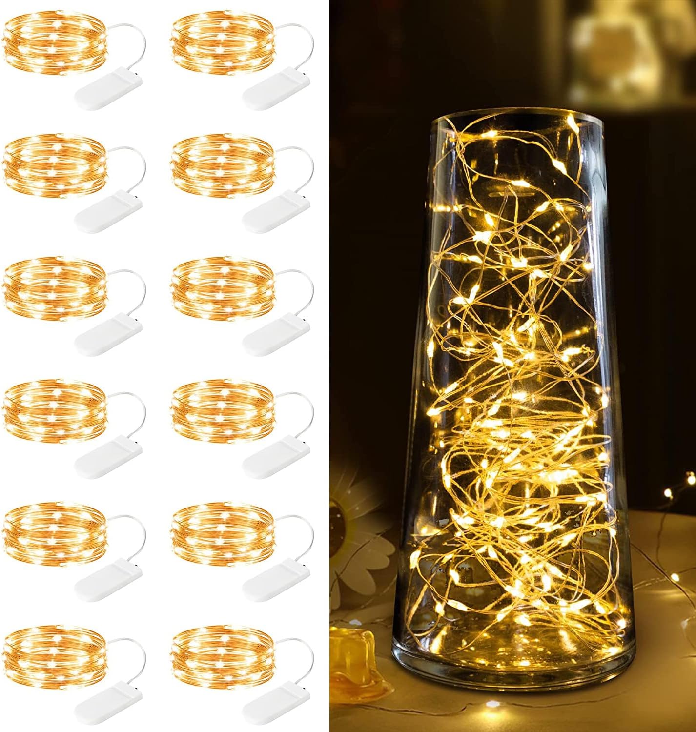 12 Pack Fairy Lights Battery Operated -7ft 20 LED Silver Wire String Lights Wate...