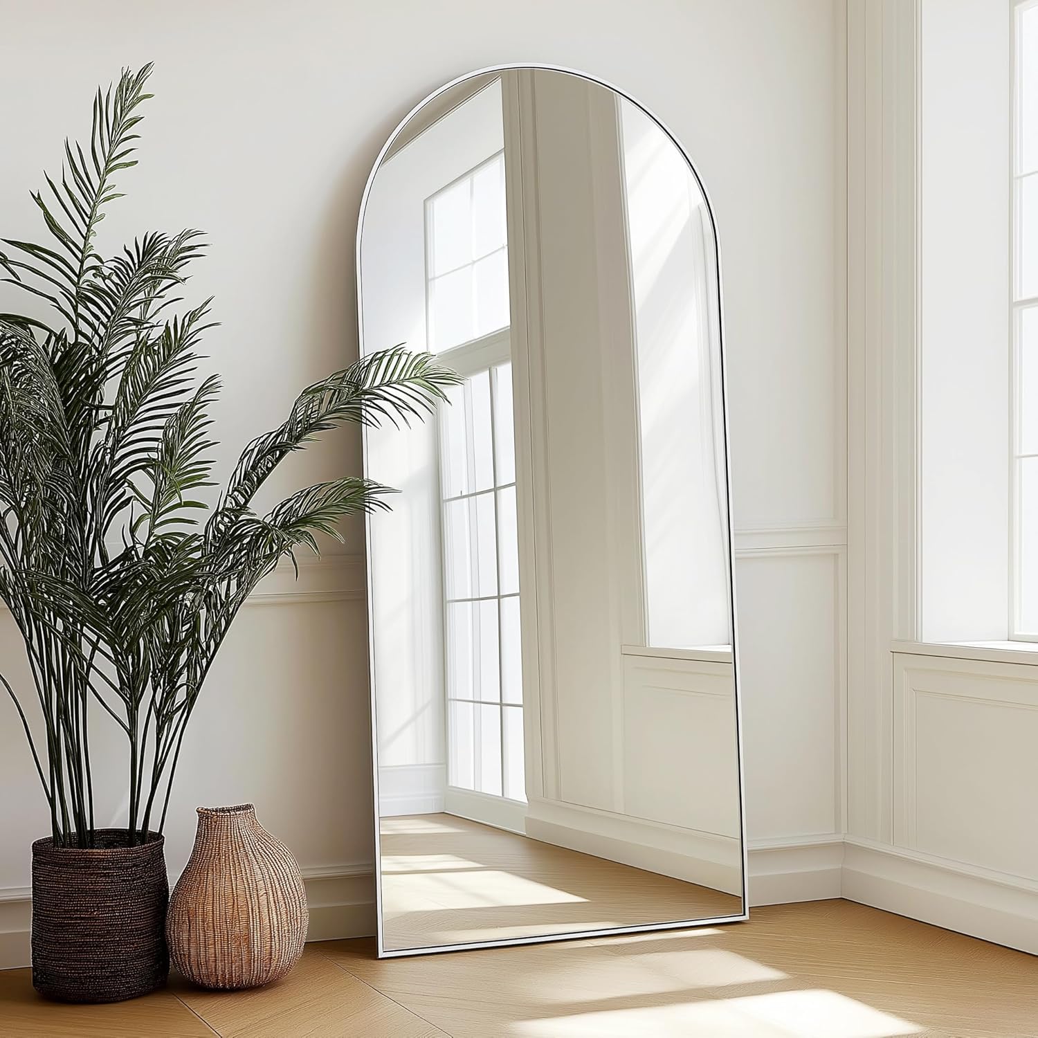 Arched White Full Length Mirror, Special Large Floor Mirror with Stand, Innovati...