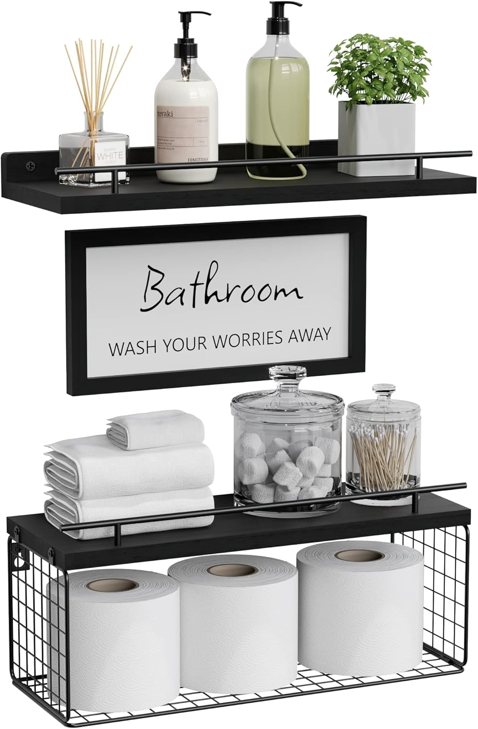 WOPITUES Floating Shelves for Bathroom Wall Decor Sign, Bathroom Organizers and...