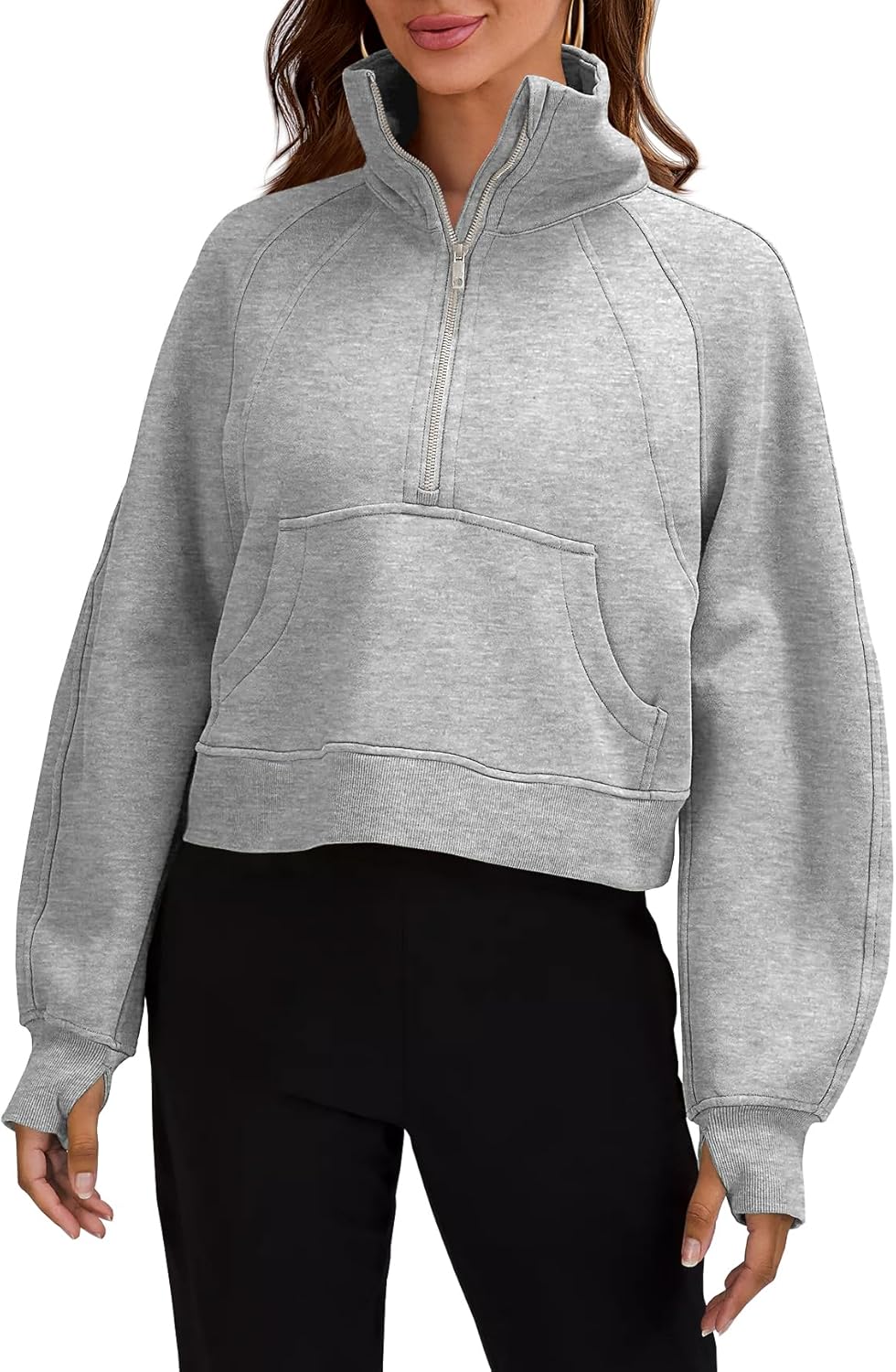 Womens Sweatshirts, Special Half Zipper Crop Pullover, High-Quality Funnel Neck...