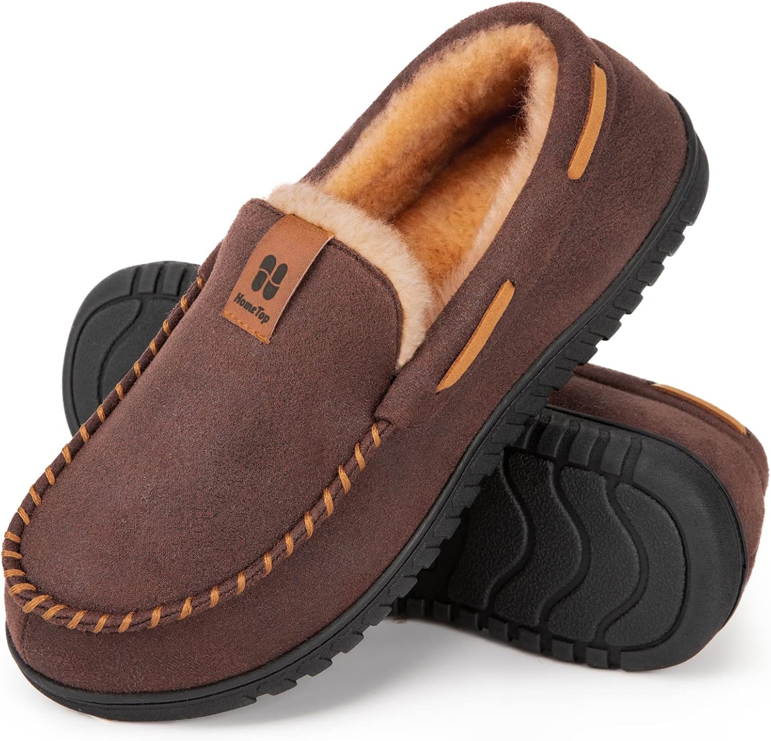 HomeTop Men's Suede Memory Foam Moccasin Slippers, Special House Shoes with Soft...