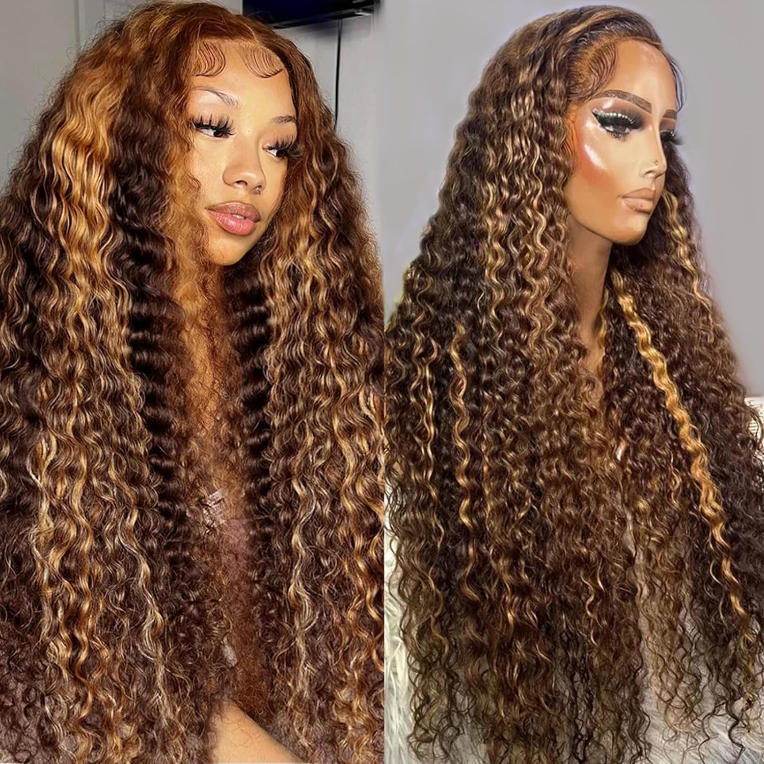 Ombre Lace Front Wig Human Hair 13x4 HD Honey Blonde 180 Density 4/27 Deep Wave...