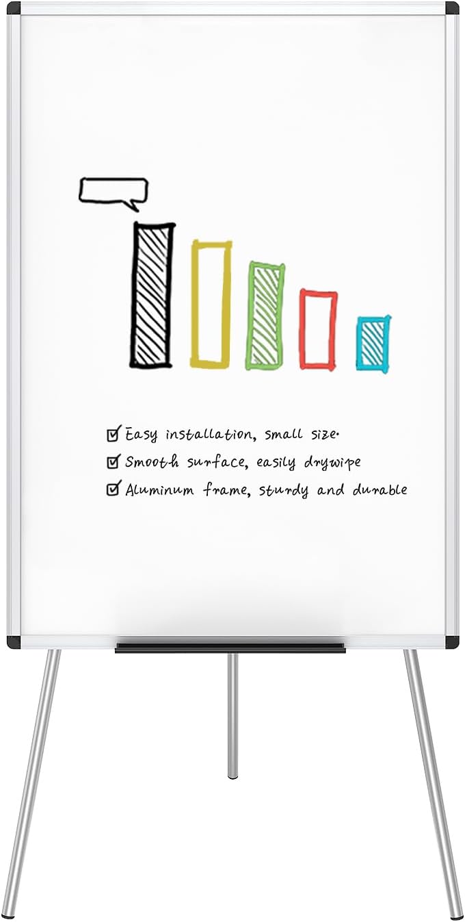VIZ-PRO Light Melamine Tripod Whiteboard/Flipchart Easel, 90 x 60 cm