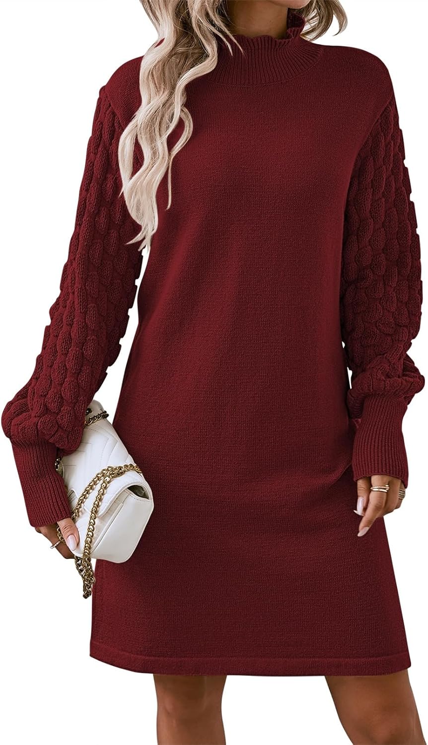 Sovoyontee Women's 2024 Fall Long Sleeve Mock Neck Sweater Dress Casual Loose Ri...
