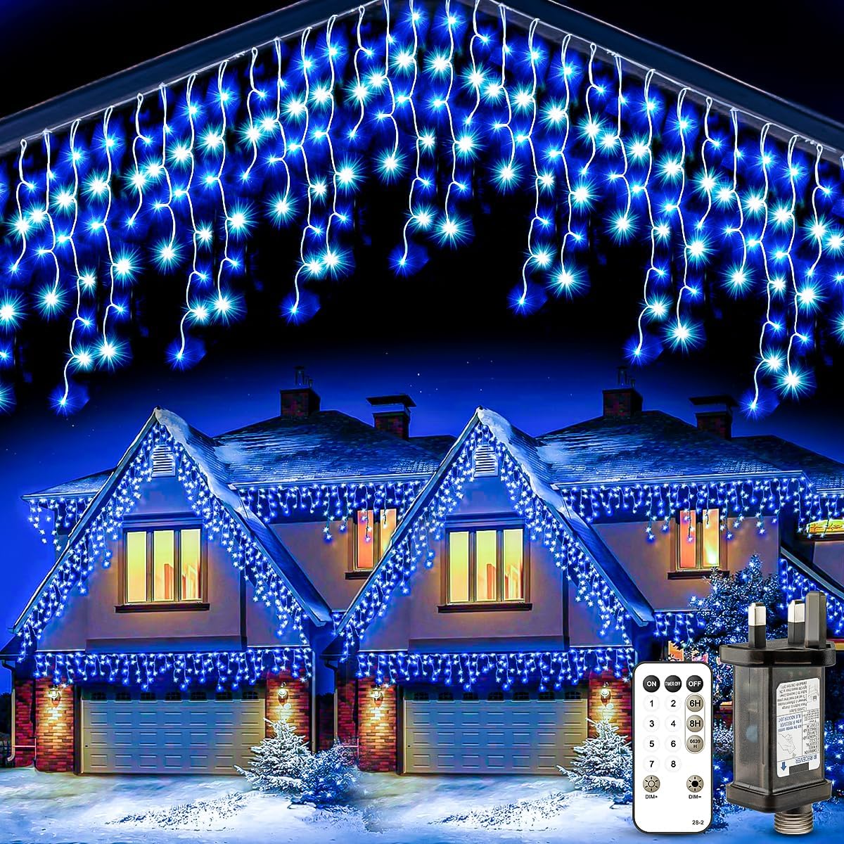 LBSTP Outdoor Icicle Christmas Lights 10M - Fairy Lights Plug in Cool White & Bl...