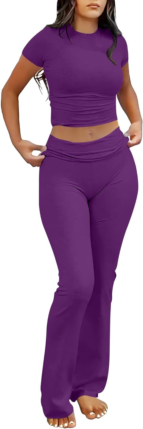 ANRABESS 2 Piece Sets for Women, Special Loungewear Sets with Foldover Yoga Flar...