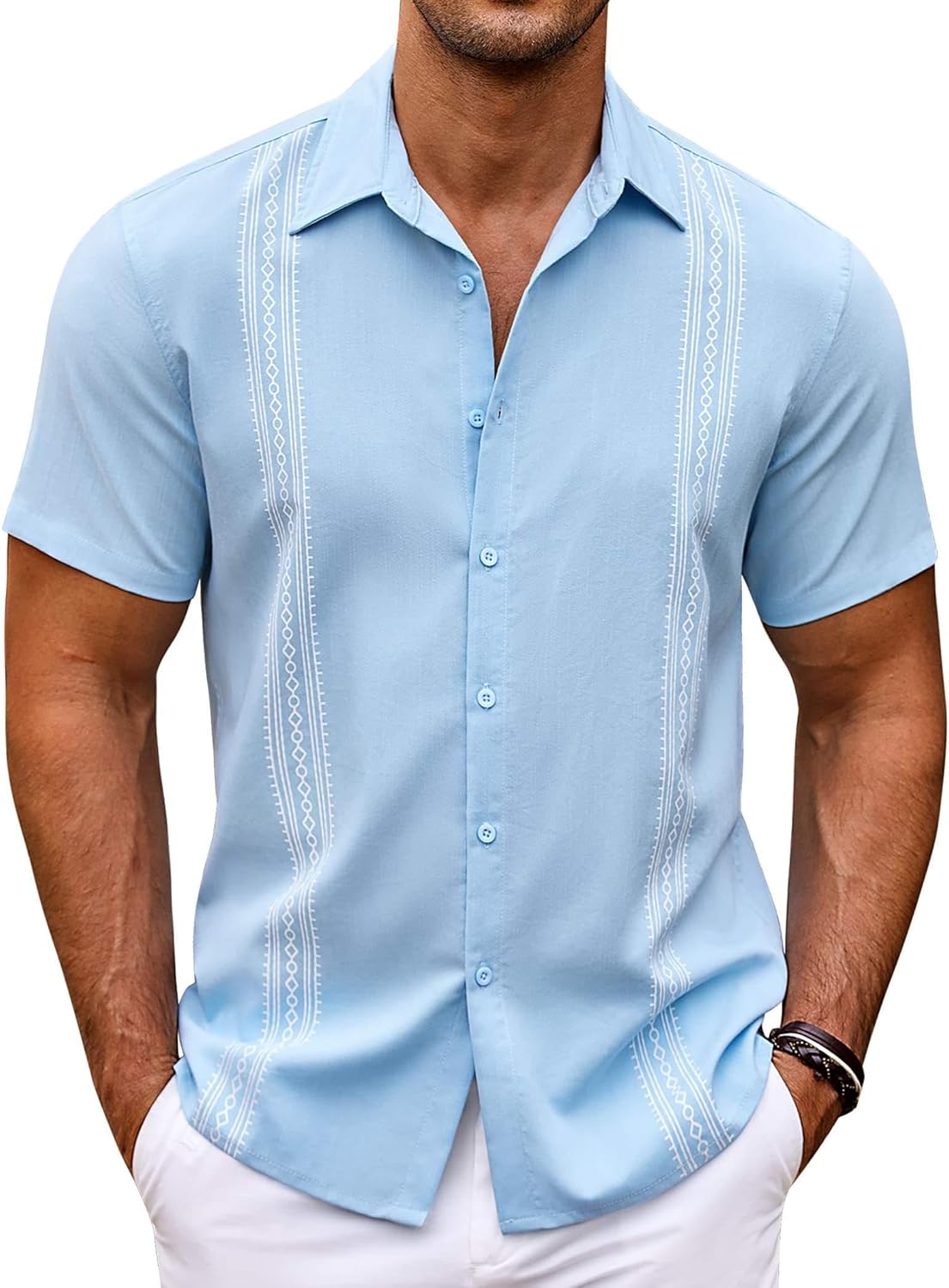 COOFANDY Men's Cuban Guayabera Shirt, Special Short Sleeve Button Down Shirts, U...