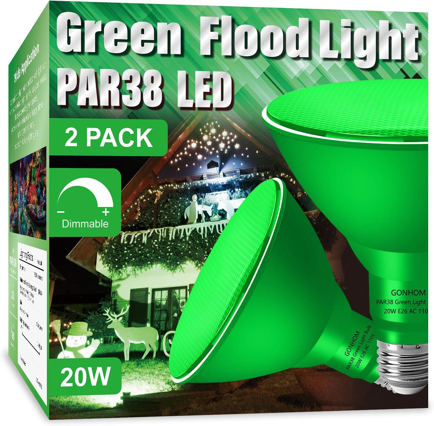 2 Pack PAR38 Green Flood Lights Outdoor,Dimmable Flood Green Light Bulb,20W(Equi...