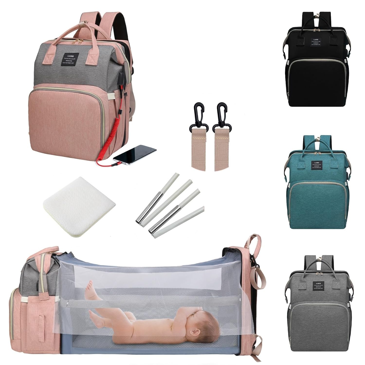 Diaper Bag with Changing Station,Diaper Bag Backpack，7 in 1 Travel Diaper Bag,M...
