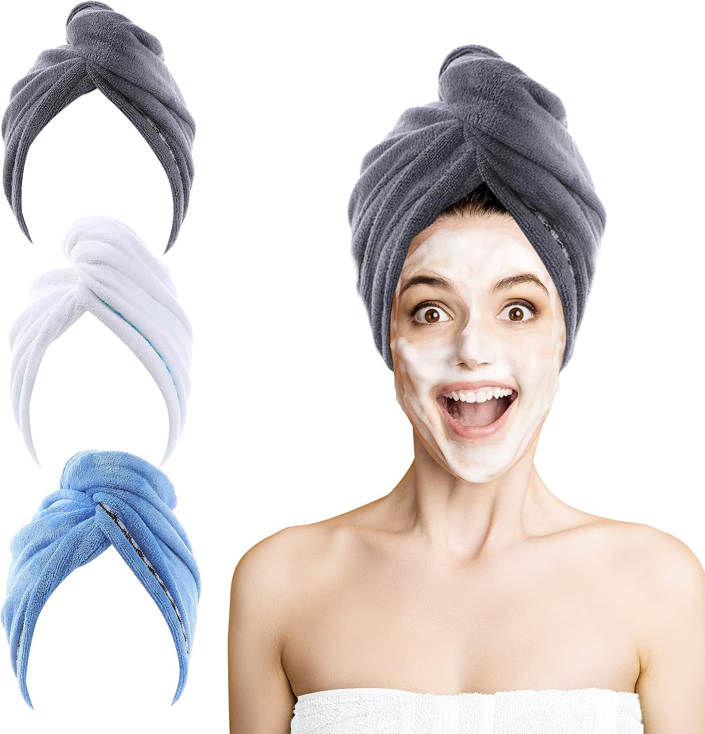 ROSSHINE Microfibre Hair Towel Wrap, Special Hair Towel Turban With 3 Pack Desig...