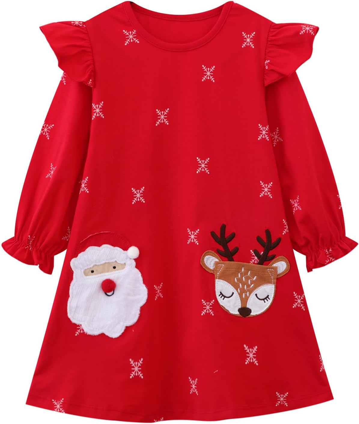 HILEELANG Girl Long Sleeve Dress Cotton Casual Applique Christams Tunic Shirt Cl...