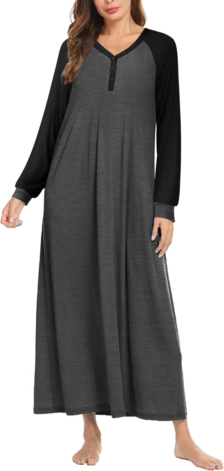 Ekouaer Nightgown, Special Long Sleeve Sleepwear for Women, Affordable V Neck Lo...