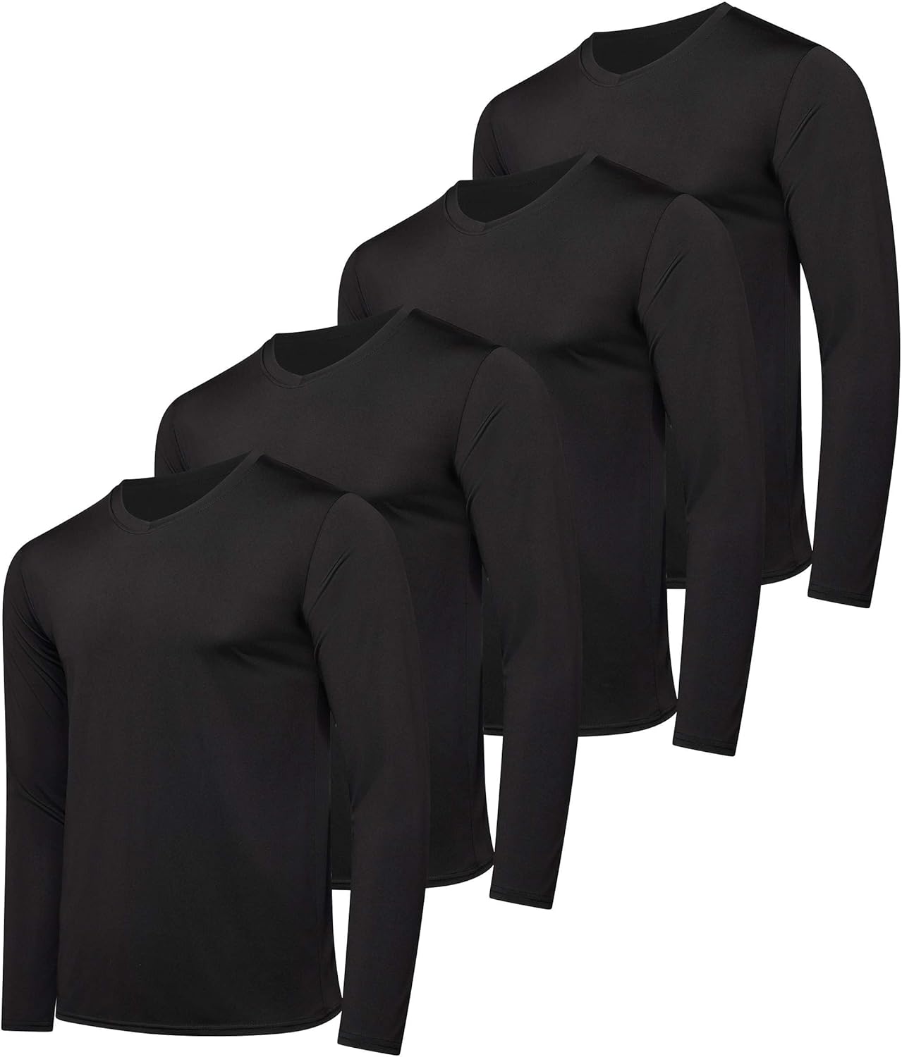 Real Essentials 4 Pack, High-Quality Men's Dry Fit Long Sleeve V-Neck Active T-S...