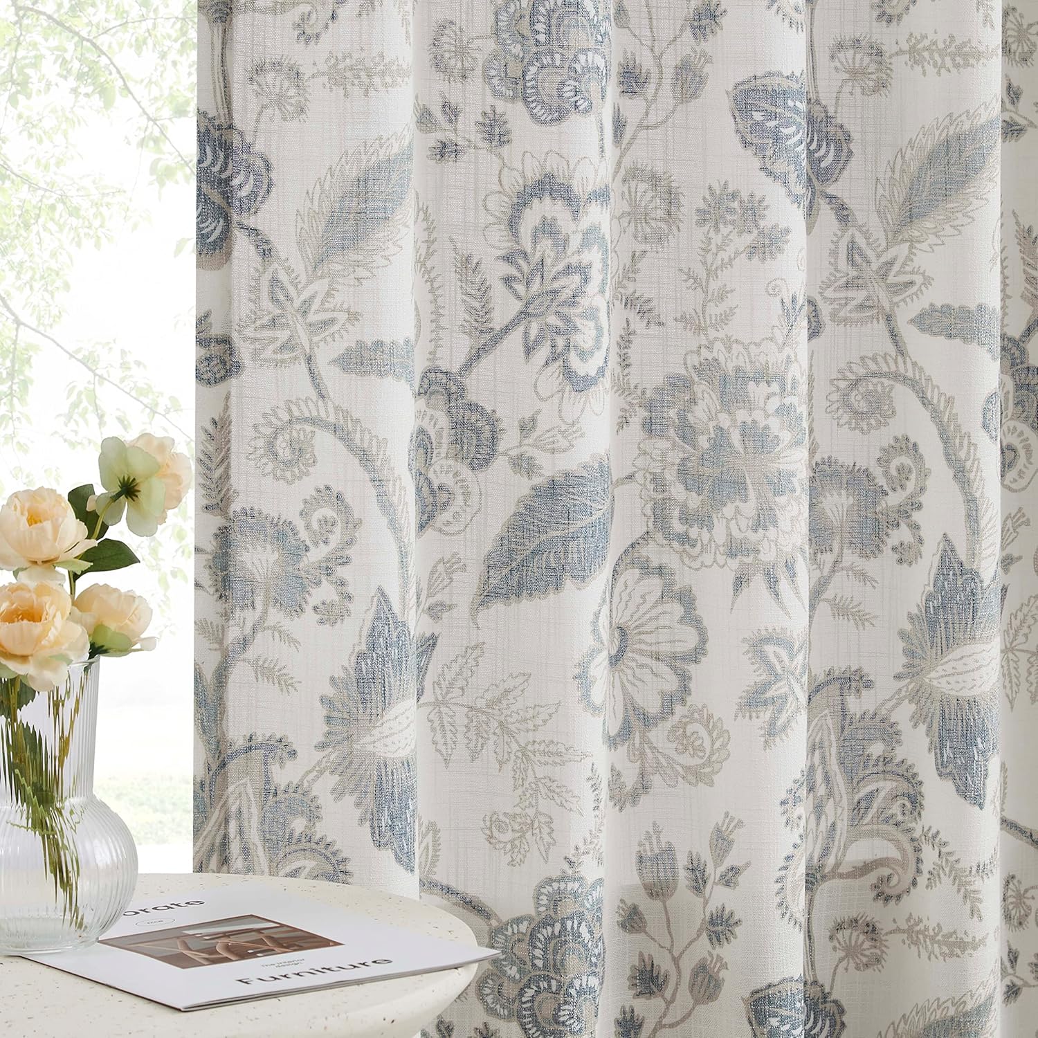 Kayne Studio Curtains, Special Rod Pocket Jacobean Floral Semi Sheer Curtains, A...