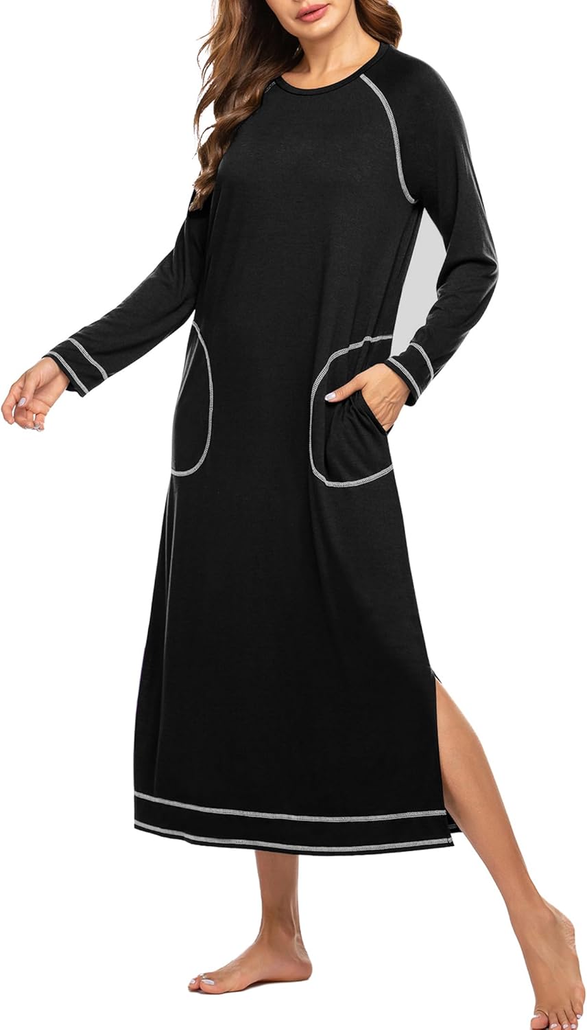 Ekouaer Women's Nightshirt Long Sleeve Nightgown Round Neck Sleepwear Full Lengt...