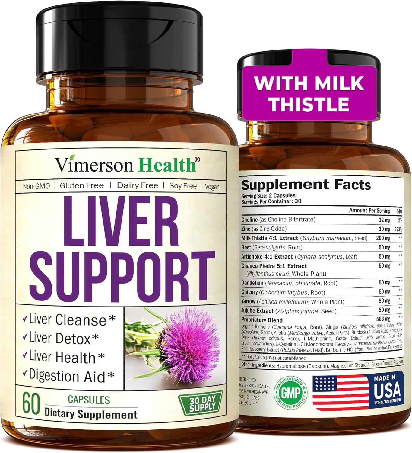 Liver Cleanse Detox & Repair Milk Thistle Supplement. Liver Support with Choline...