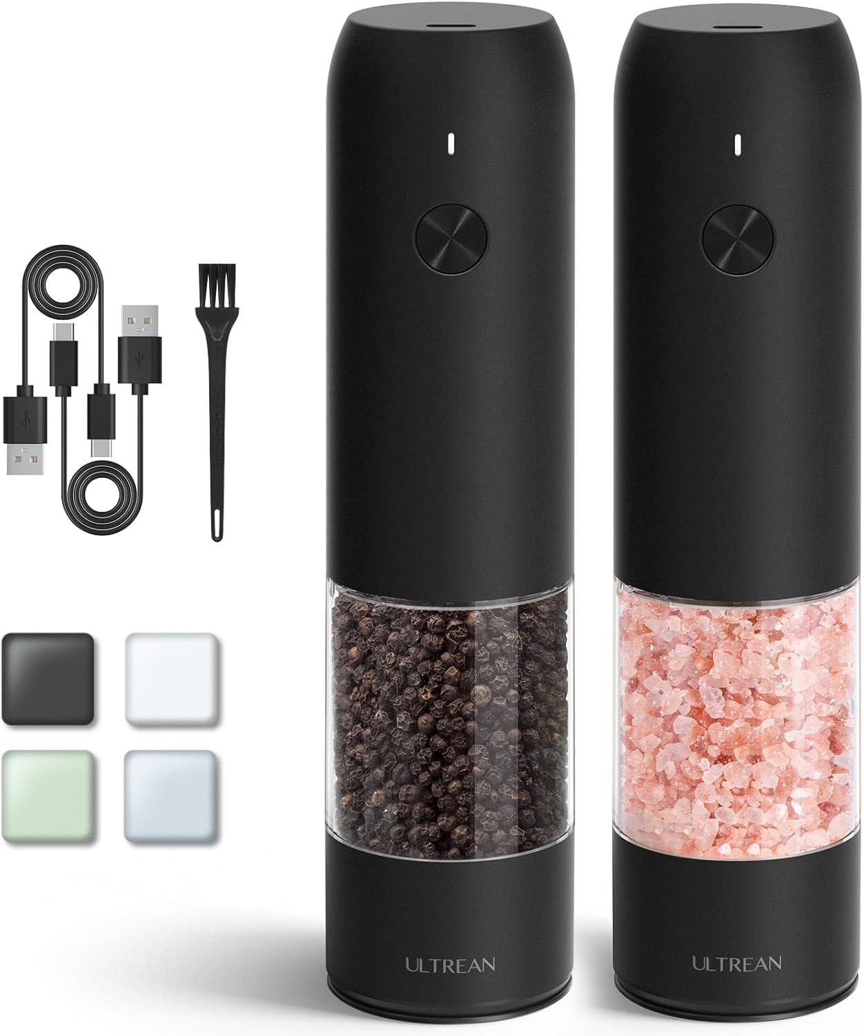 Ultrean Electric Salt and Pepper Grinder Sets (2 Pack), USB Rechargeable Salt Pe...