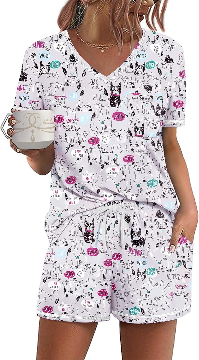 Ekouaer Women's Pajamas, Special Pajamas Sets With Short Sleeve, Innovative Loun...