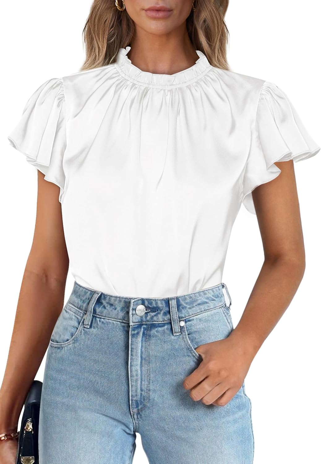 Stylish PRETTYGARDEN Women's Summer Satin Blouse, Special Dressy Casual Ruffle S...