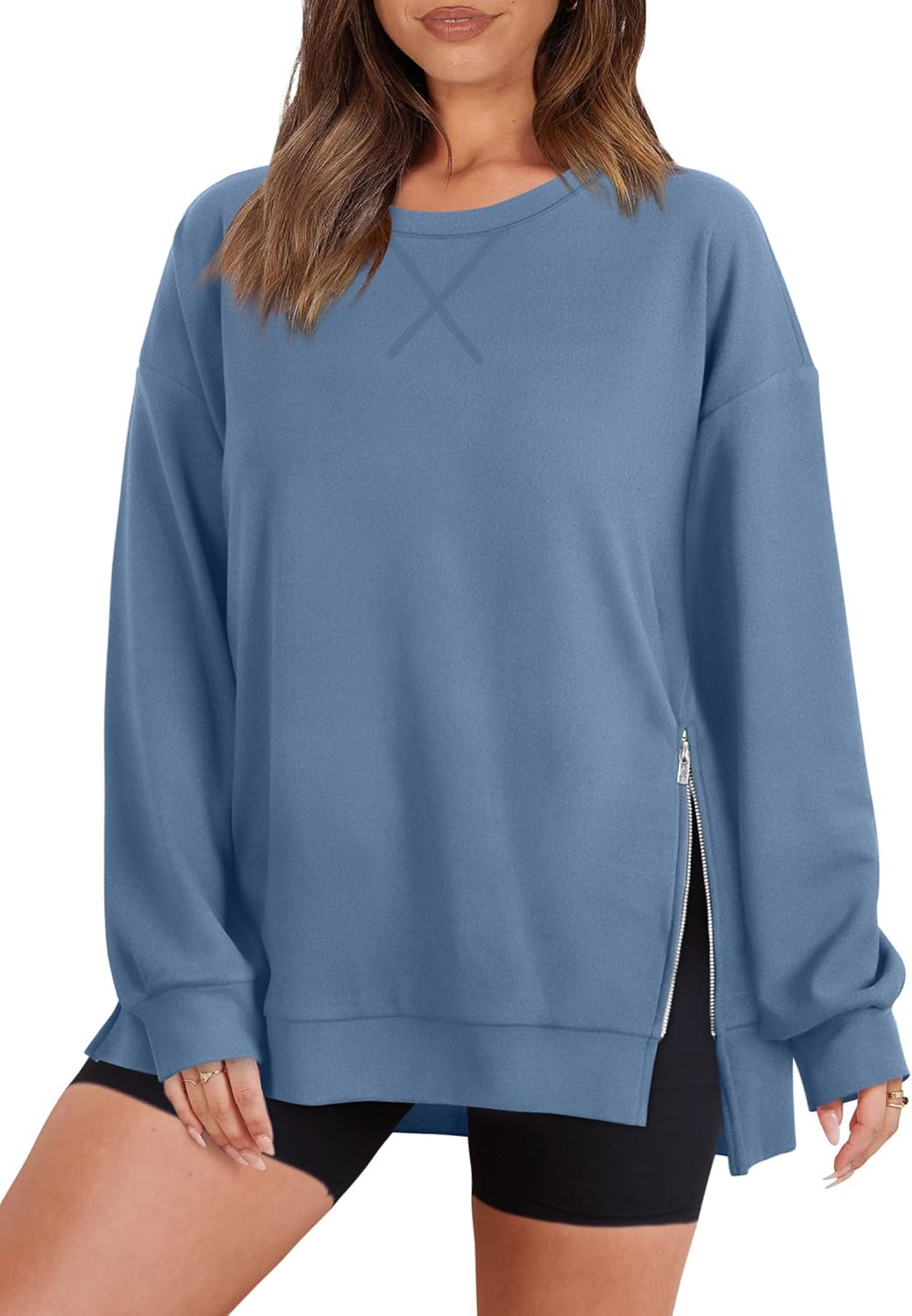 WIHOLL Women's Oversized Lightweight Sweatshirt, Fashionable Pullover with Side...