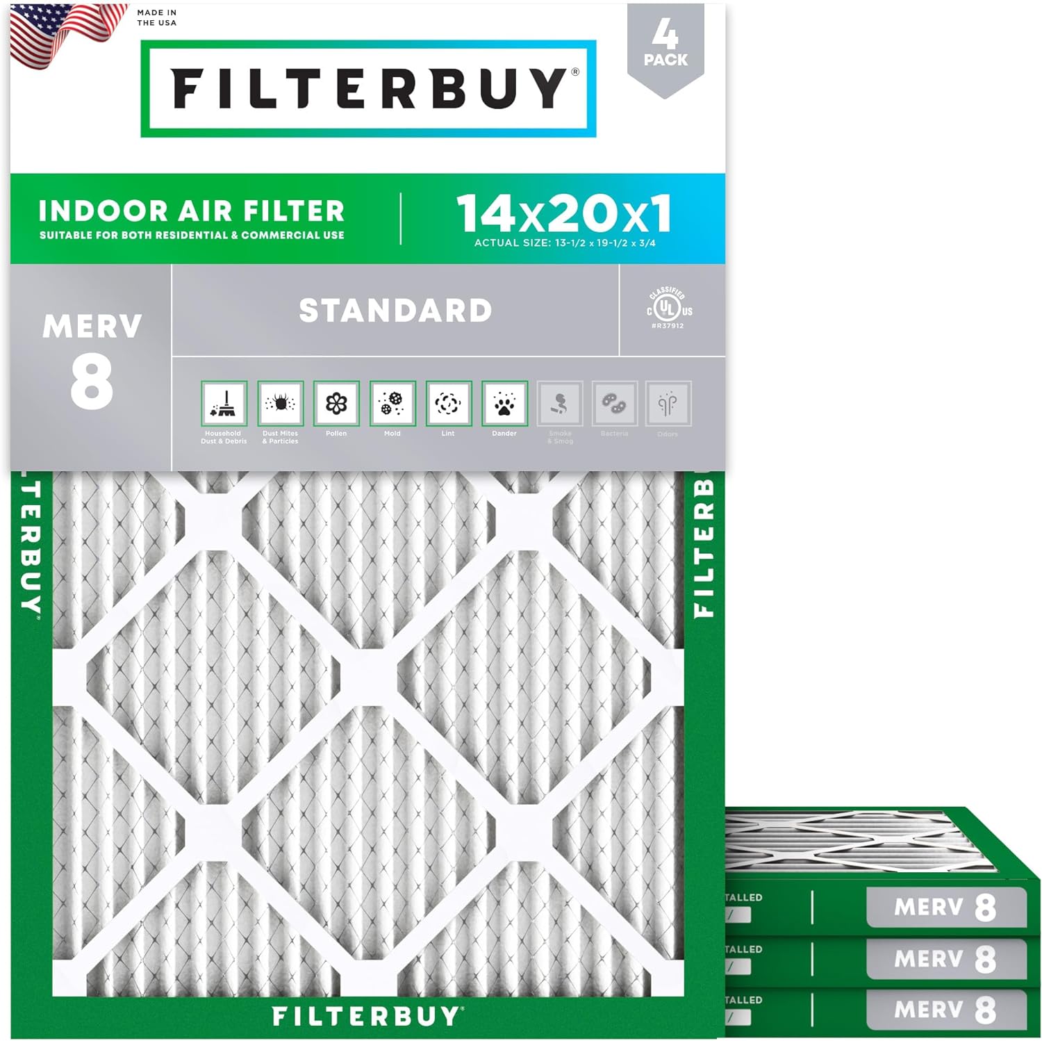 Filterbuy 14x20x1 Air Filter MERV 8 Dust Defense (...