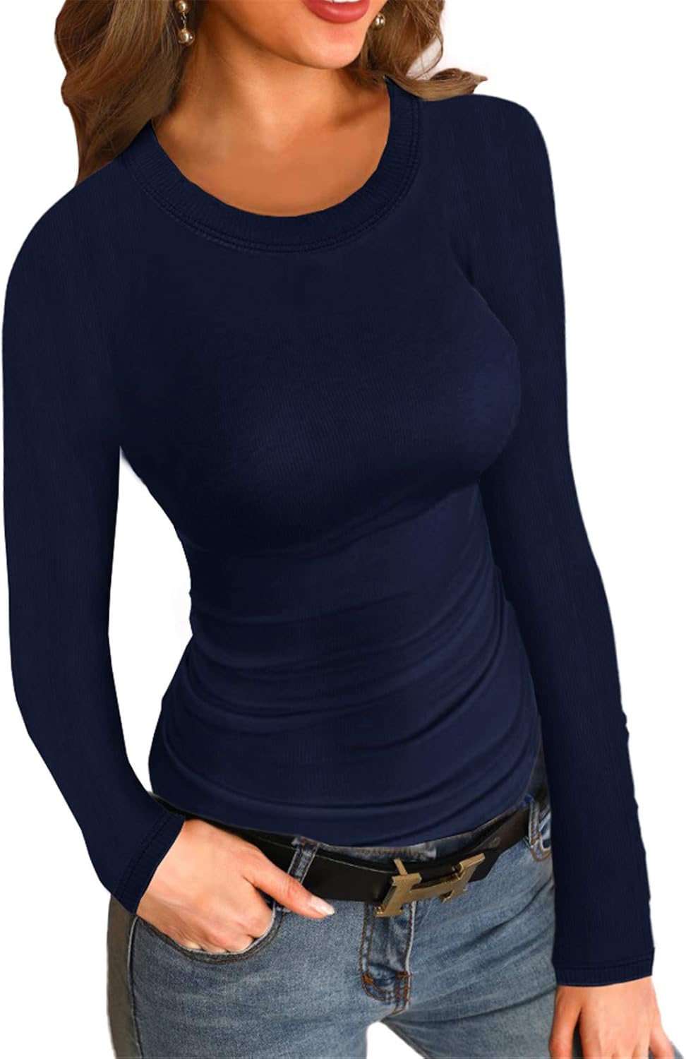 Womens Ribbed Long Sleeve Shirts Tops, Special Womens Fitted Tshirts, Innovative...