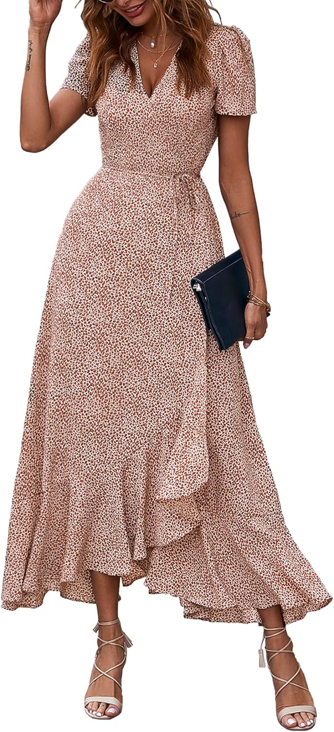 PRETTYGARDEN Women's Summer Wrap Maxi Dress, Special Casual Boho Floral Dress, A...