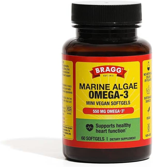 Bragg Vegan Omega 3 Supplement – Sustainably Sourced Marine Algae – Helps Suppor...