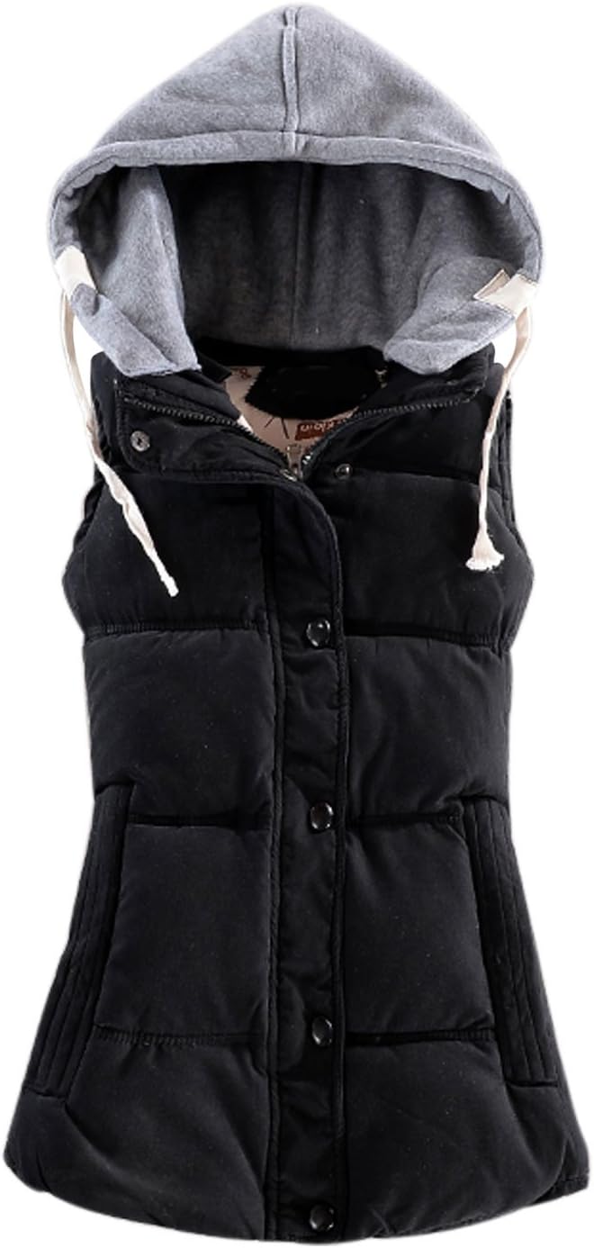 Yeokou Women's Slim Vest, Special Sleeveless Quilted Removable Hooded Winter Jac...