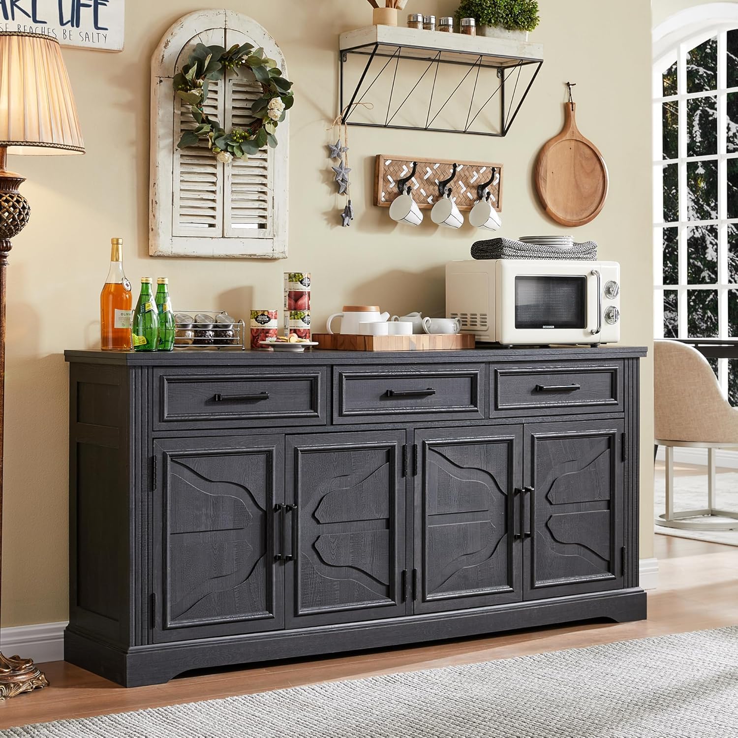 JXQTLINGMU 66" Large Buffet Sideboard, Special Storage Cabinet with 4 Doors and...