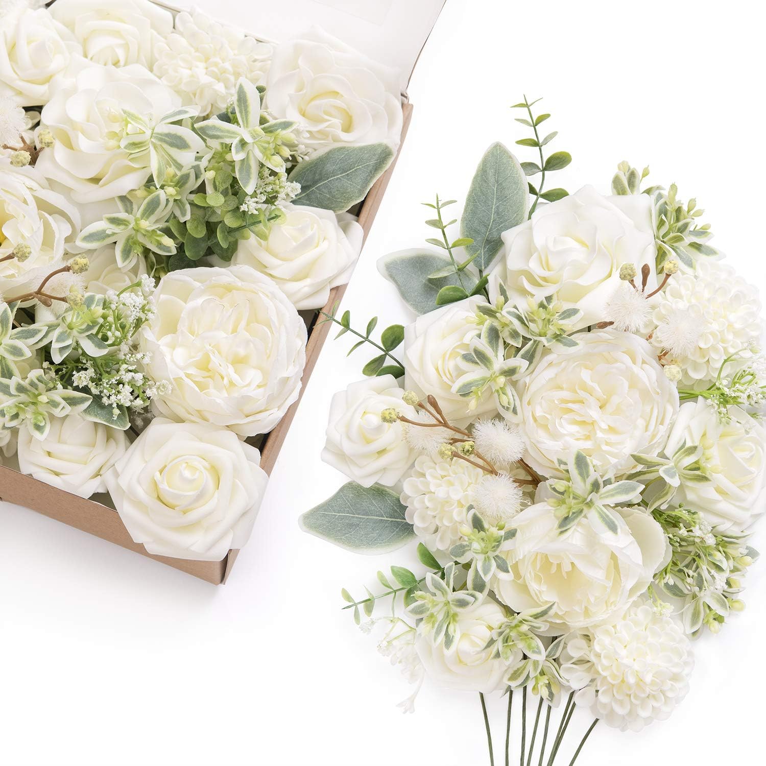 Ling's Moment White Flowers Artificial, Special Ivory Fake Flowers and Greenery...
