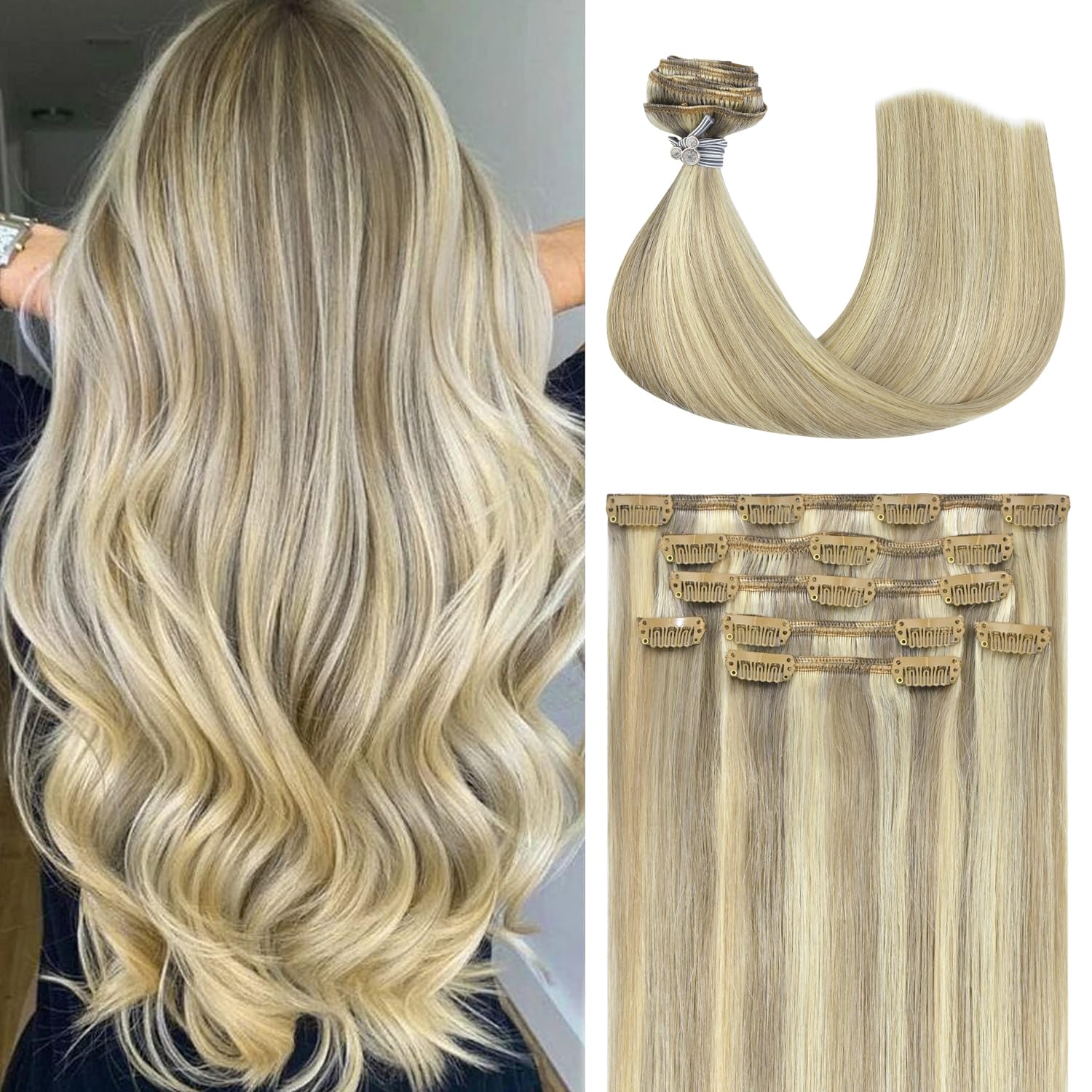 Honsoo Clip In Virgin Hair Extensions 18inch 70g Real Human Hair Extensions Bala...