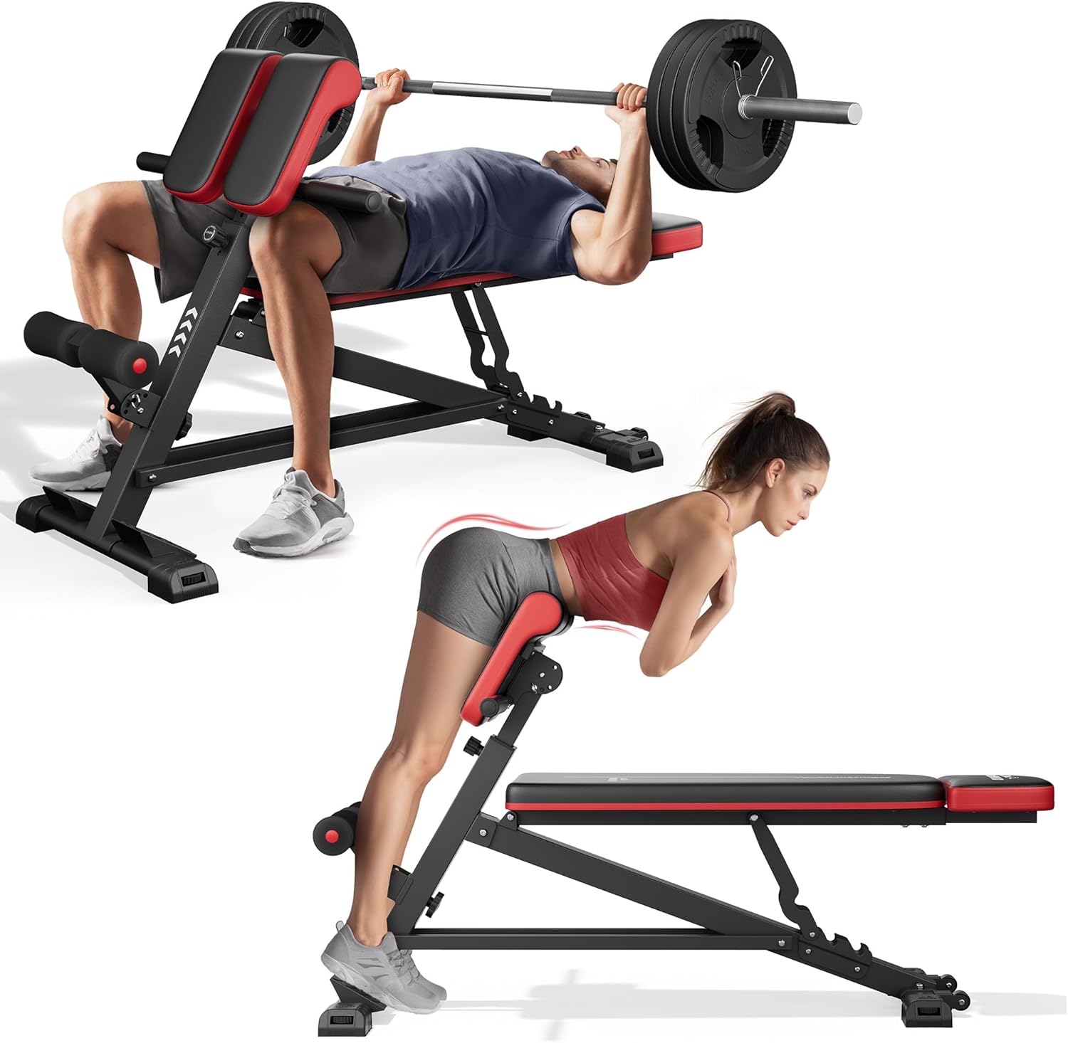 FLYBIRD 3 in 1 Workout Bench, Roman Chair, Weight Bench and Sit Up Bench for Hyp...