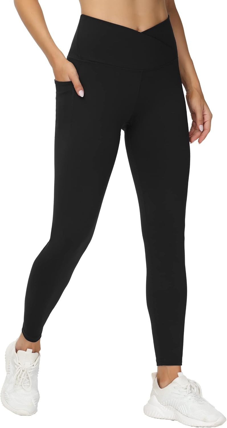 THE GYM PEOPLE Women's V Cross Waist Workout Leggings, Special Tummy Control Run...