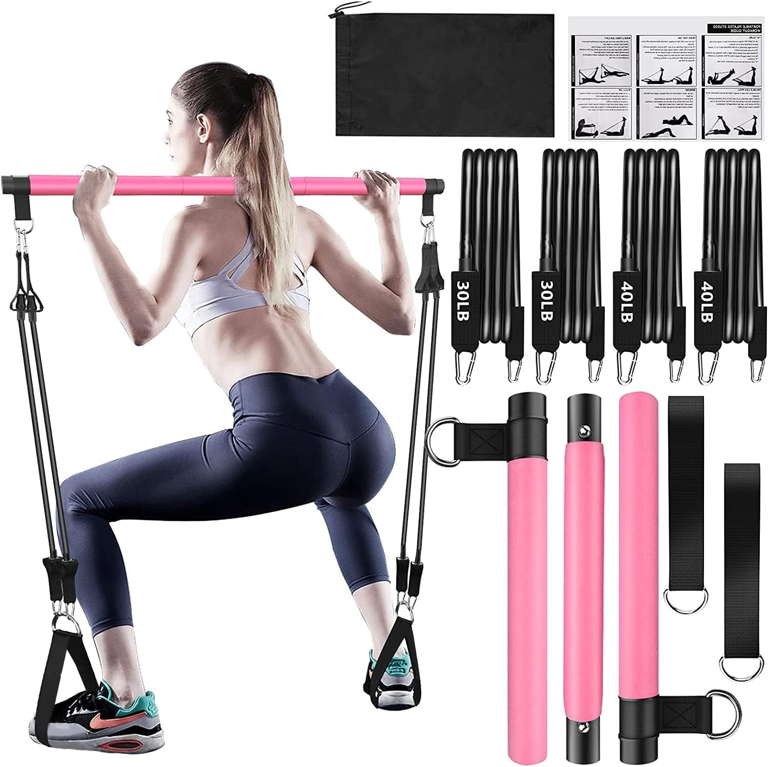 Pilates Bar Kit with Resistance Bands,Pilates Bar with Stackable Bands Workout E...