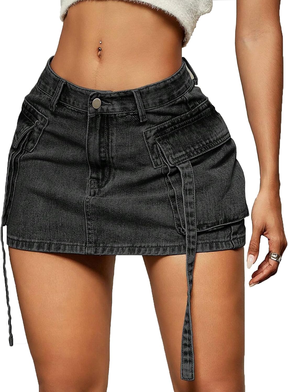 Cargo Skirt Women y2k Button Mini Jeans Skirt Denim Skirt with Pocket Low Waist...