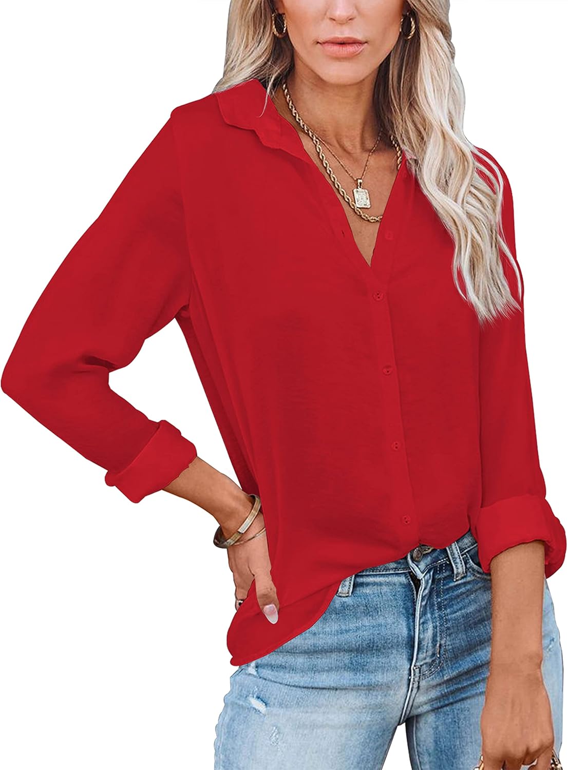 Diosun Womens Button Down Shirt, Special V Neck Shirt for Office Casual, Innovat...