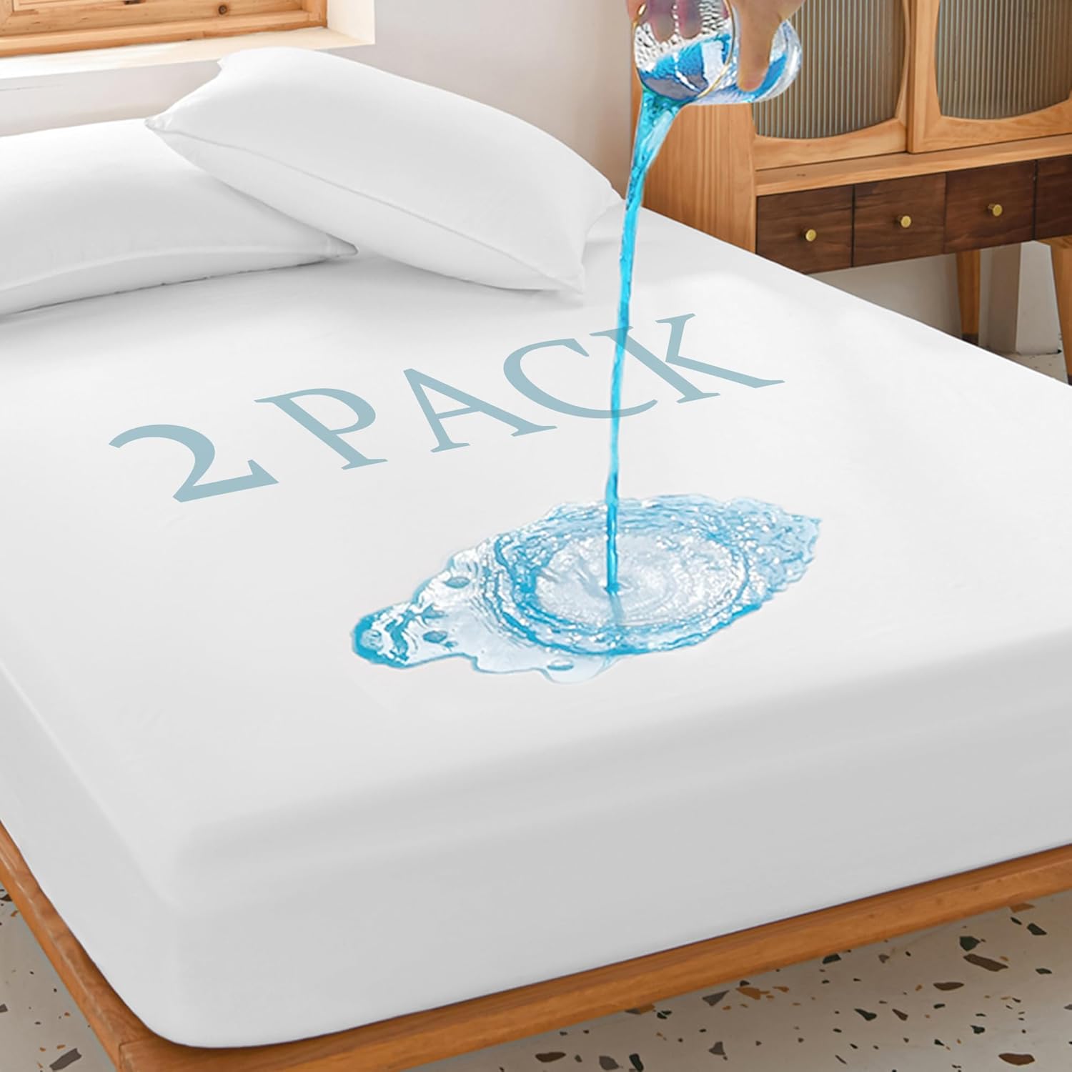 2 Pack Twin Waterproof Mattress Protector Deep Pocket Mattress Cover, Soft Breat...