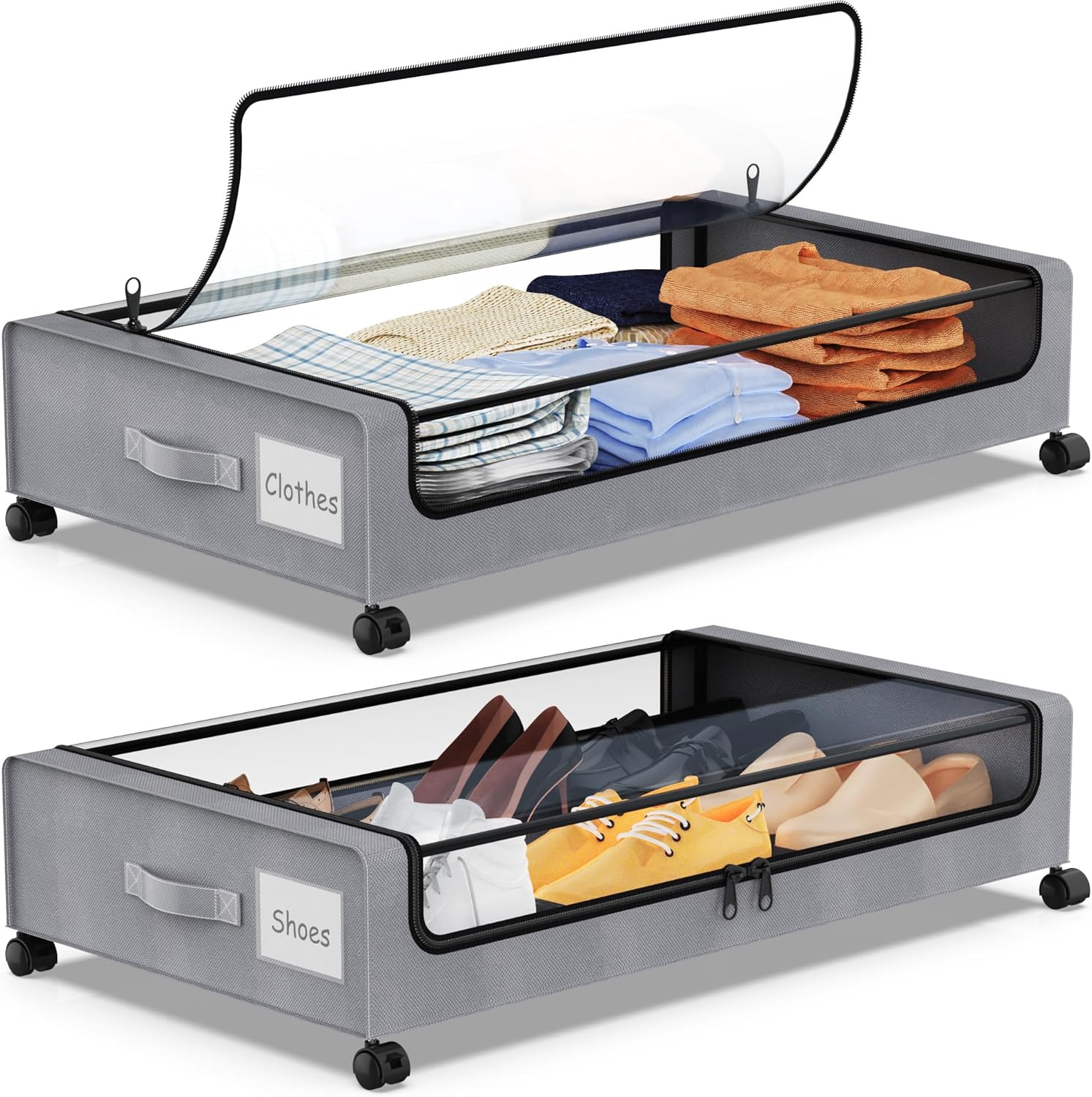 Under Bed Storage with Wheels, 2Pack Under Bed Storage Containers,Under Bed Shoe...