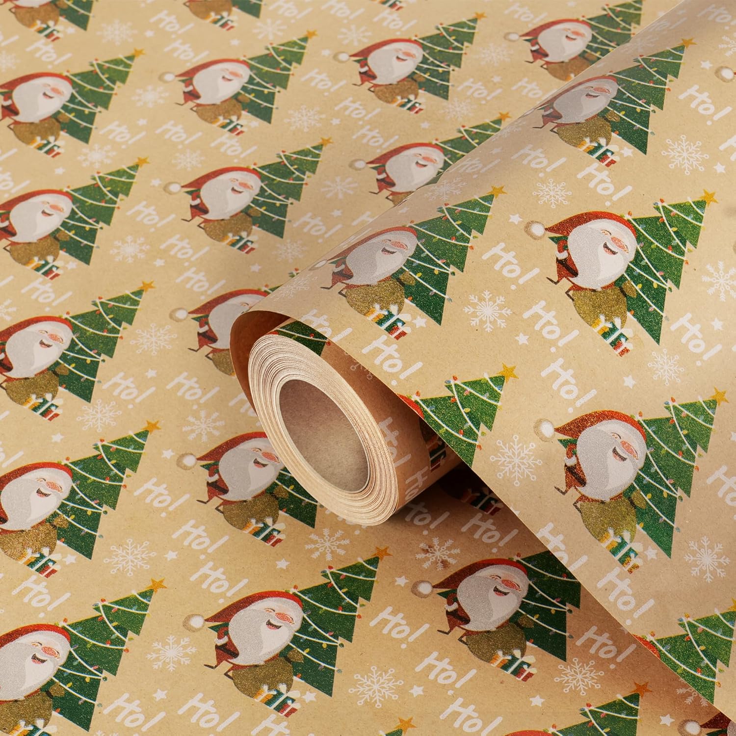 44cm x 15M Christmas Paper Wrapping Roll, Recyclable Kraft Paper Printed with Ch...